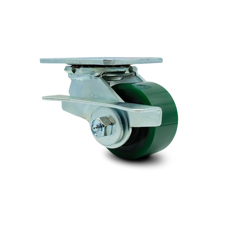 SERVICE CASTER 3.25 Inch Green Poly on Cast Iron Swivel Caster with Ball Bearing and Brake SCC SCC-30CS3420-PUB-GB-SLB